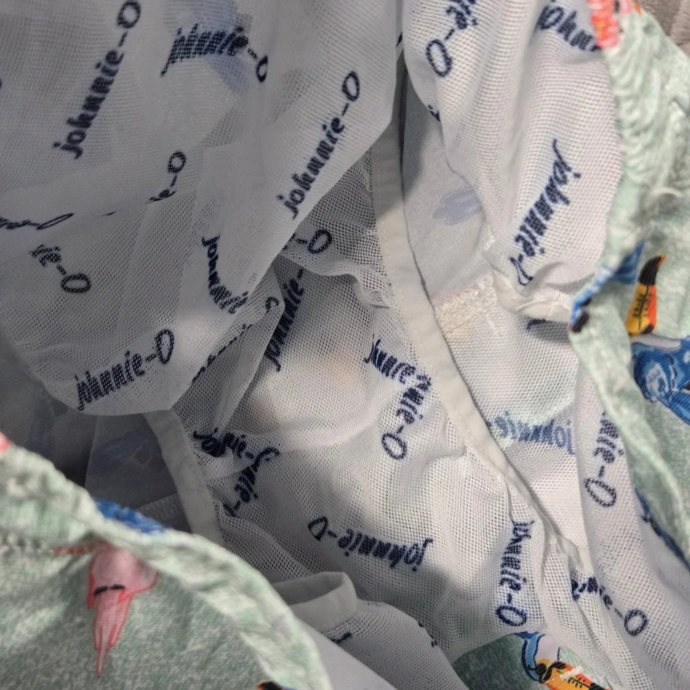 Johnnie-O Mens Tropical Bird Print Swim Trunks Mint Green Toucan Cockatoo Size M